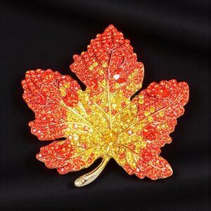 Leaf Brooch Pin, Maple Leaf brooch, rhinestone brooch, Autumn Fall brooch